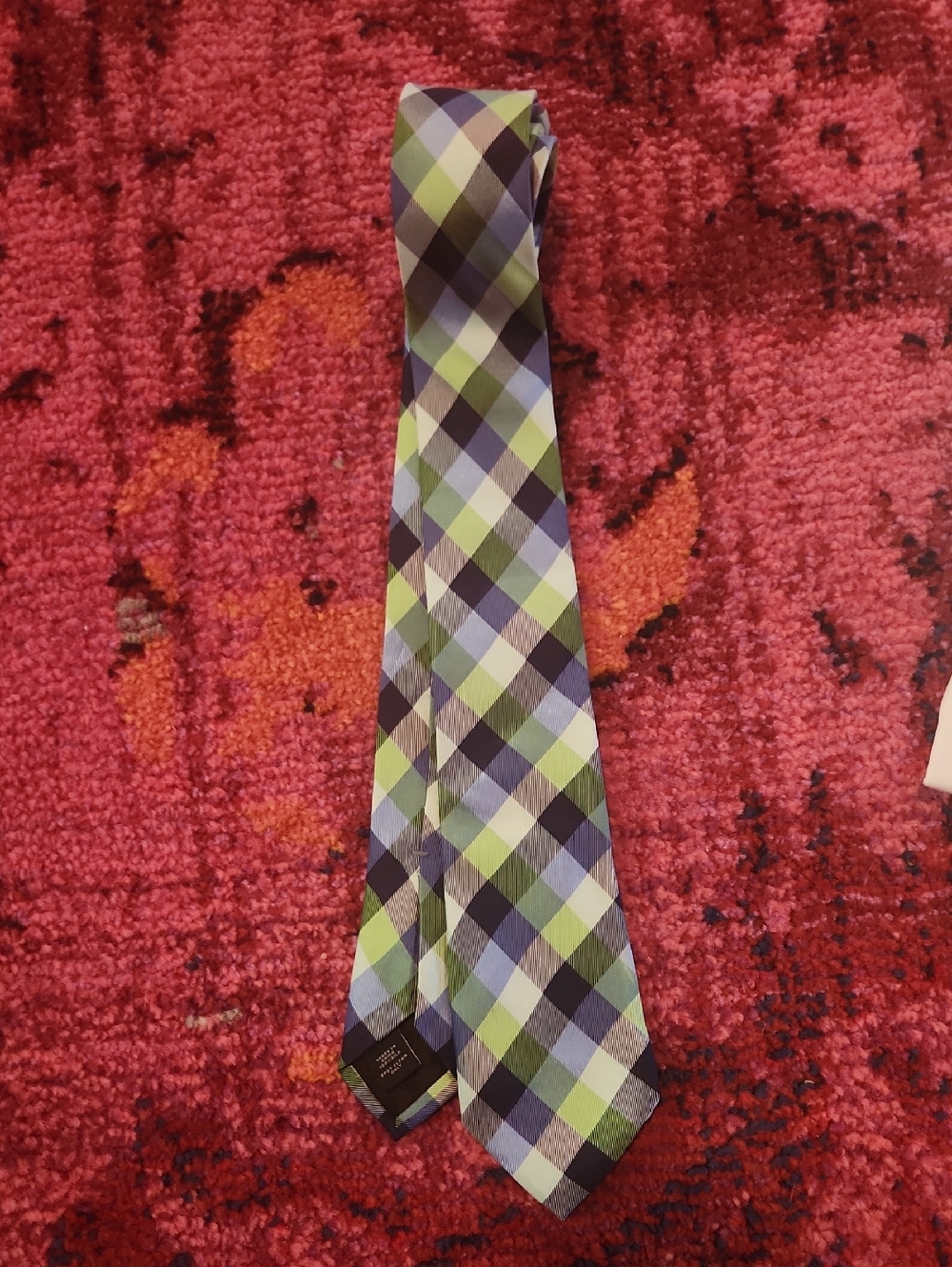 Express Men's Plaid Silk Tie in Green and Blue